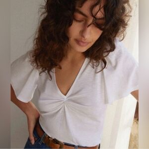 Nation LTD 100% pima cotton white dusty twisted flutter sleeve tee shirt top XXL